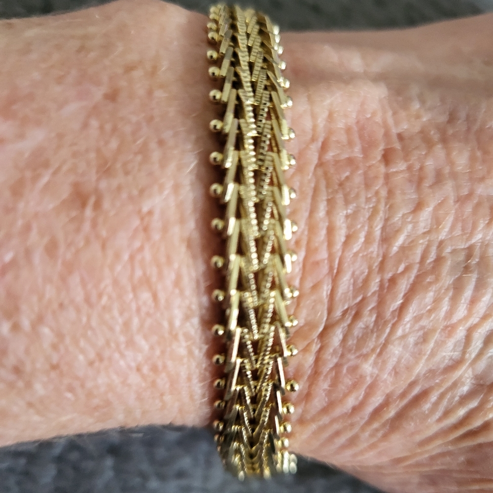 VTG Mesh Basket Weave Gate Link Bobble Pins 14kt Gold Plated Sterling Silver